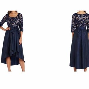 R & M RICHARDS sz 16 navy blue sequin embroidered boat neck hi-low dress NWT B78